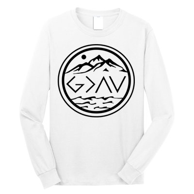 God Is Greater Than The High And Lows Graphic Inspirational Christian Mountain Long Sleeve Shirt
