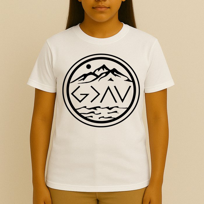 God Is Greater Than The High And Lows Graphic Inspirational Christian Mountain T-Shirt