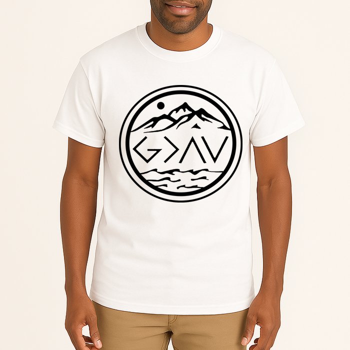 God Is Greater Than The High And Lows Graphic Inspirational Christian Mountain Tall T-Shirt