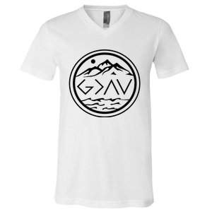 God Is Greater Than The High And Lows Graphic Inspirational Christian Mountain V-Neck T-Shirt