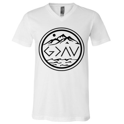 God Is Greater Than The High And Lows Graphic Inspirational Christian Mountain V-Neck T-Shirt