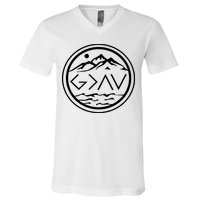 God Is Greater Than The High And Lows Graphic Inspirational Christian Mountain V-Neck T-Shirt