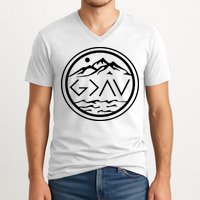 God Is Greater Than The High And Lows Graphic Inspirational Christian Mountain V-Neck T-Shirt