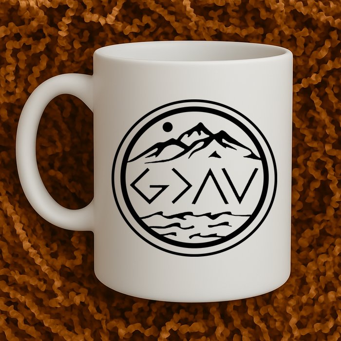God Is Greater Than The High And Lows Graphic Inspirational Christian Mountain Mug