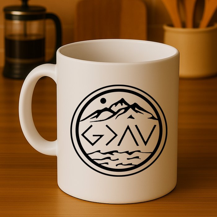 God Is Greater Than The High And Lows Graphic Inspirational Christian Mountain Mug