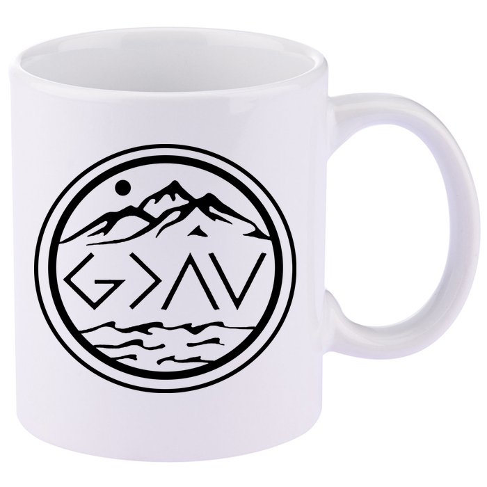 God Is Greater Than The High And Lows Graphic Inspirational Christian Mountain 11oz C Handle Ceramic Mug