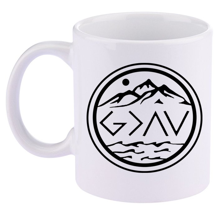 God Is Greater Than The High And Lows Graphic Inspirational Christian Mountain 11oz C Handle Ceramic Mug