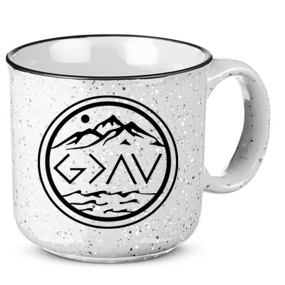God Is Greater Than The High And Lows Graphic Inspirational Christian Mountain 15oz Campfire Ceramic Mug