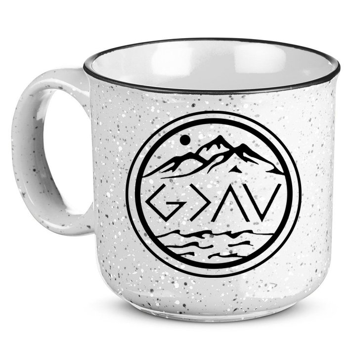 God Is Greater Than The High And Lows Graphic Inspirational Christian Mountain 15oz Campfire Ceramic Mug