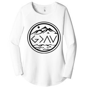 God Is Greater Than The High And Lows Graphic Inspirational Christian Mountain Women's Perfect Tri Tunic Long Sleeve Shirt