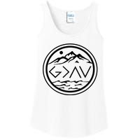 God Is Greater Than The High And Lows Graphic Inspirational Christian Mountain Ladies Essential Tank