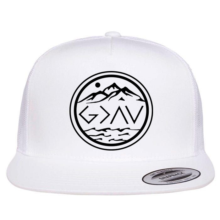 God Is Greater Than The High And Lows Graphic Inspirational Christian Mountain Flat Bill Trucker Hat