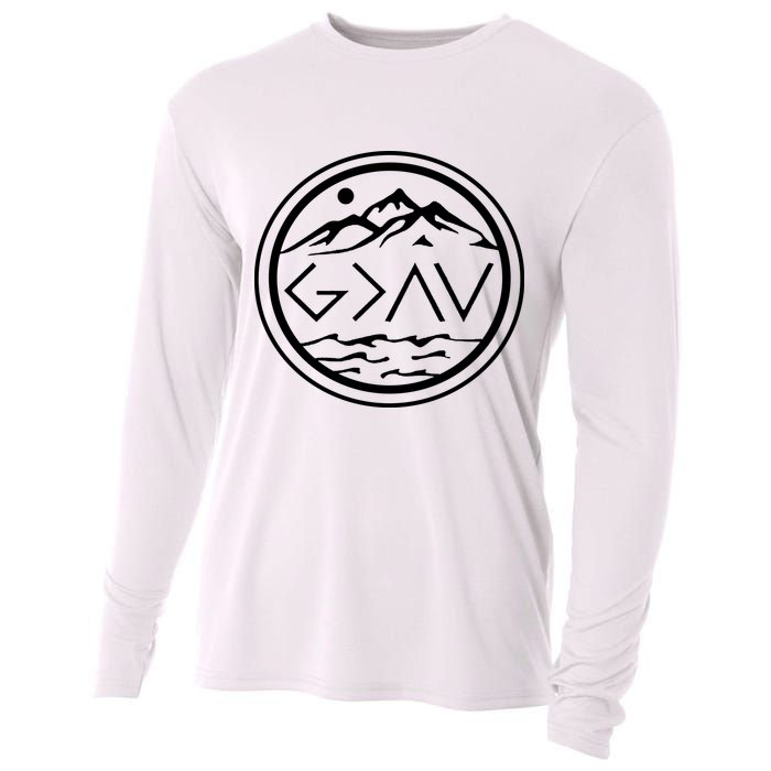 God Is Greater Than The High And Lows Graphic Inspirational Christian Mountain Cooling Performance Long Sleeve Crew