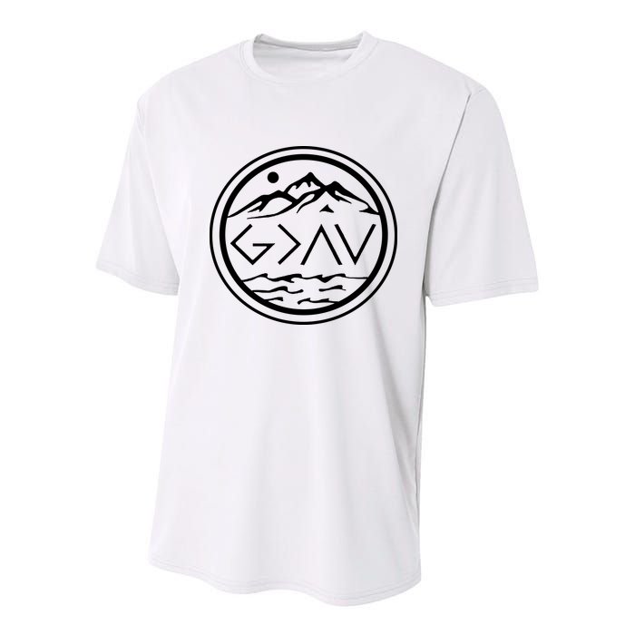 God Is Greater Than The High And Lows Graphic Inspirational Christian Mountain Youth Performance Sprint T-Shirt
