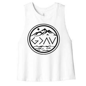 God Is Greater Than The High And Lows Graphic Inspirational Christian Mountain Women's Racerback Cropped Tank