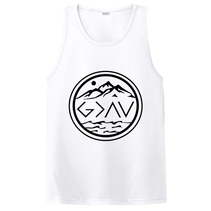 God Is Greater Than The High And Lows Graphic Inspirational Christian Mountain PosiCharge Competitor Tank