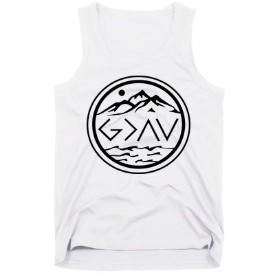 God Is Greater Than The High And Lows Graphic Inspirational Christian Mountain Tank Top