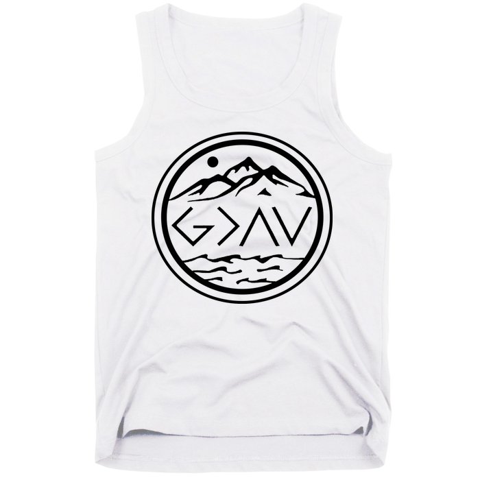 God Is Greater Than The High And Lows Graphic Inspirational Christian Mountain Tank Top