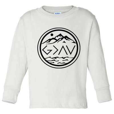 God Is Greater Than The High And Lows Graphic Inspirational Christian Mountain Toddler Long Sleeve Shirt