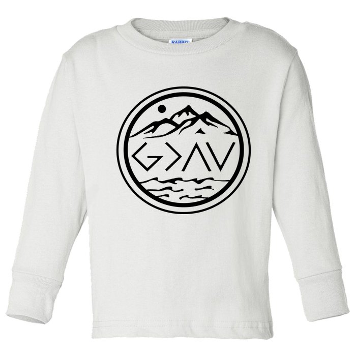 God Is Greater Than The High And Lows Graphic Inspirational Christian Mountain Toddler Long Sleeve Shirt