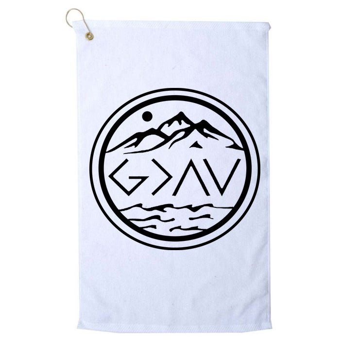 God Is Greater Than The High And Lows Graphic Inspirational Christian Mountain Golf Towel