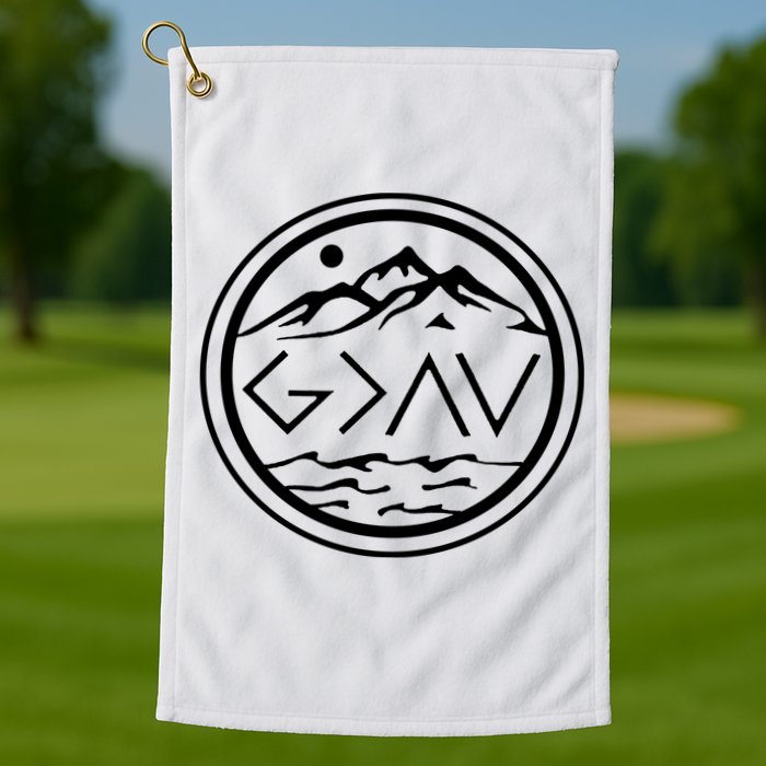 God Is Greater Than The High And Lows Graphic Inspirational Christian Mountain Golf Towel