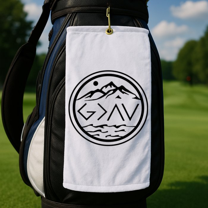 God Is Greater Than The High And Lows Graphic Inspirational Christian Mountain Golf Towel