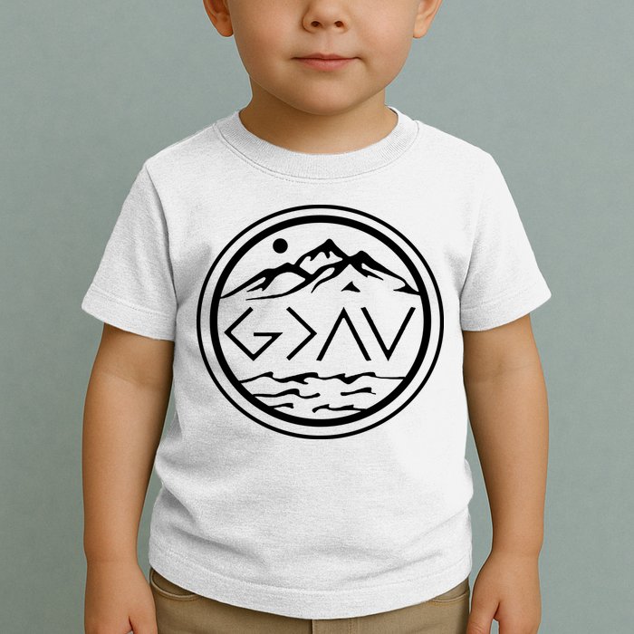 God Is Greater Than The High And Lows Graphic Inspirational Christian Mountain Toddler T-Shirt