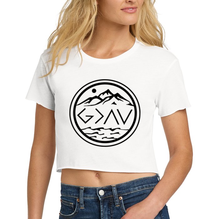 God Is Greater Than The High And Lows Graphic Inspirational Christian Mountain Crop Top