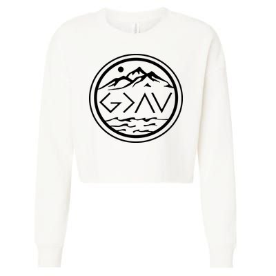 God Is Greater Than The High And Lows Graphic Inspirational Christian Mountain Cropped Pullover Crew