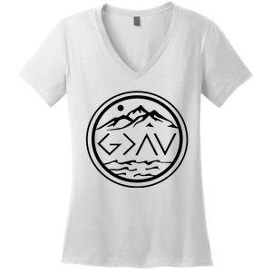 God Is Greater Than The High And Lows Graphic Inspirational Christian Mountain Women's V-Neck T-Shirt