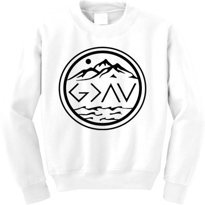 God Is Greater Than The High And Lows Graphic Inspirational Christian Mountain Kids Sweatshirt