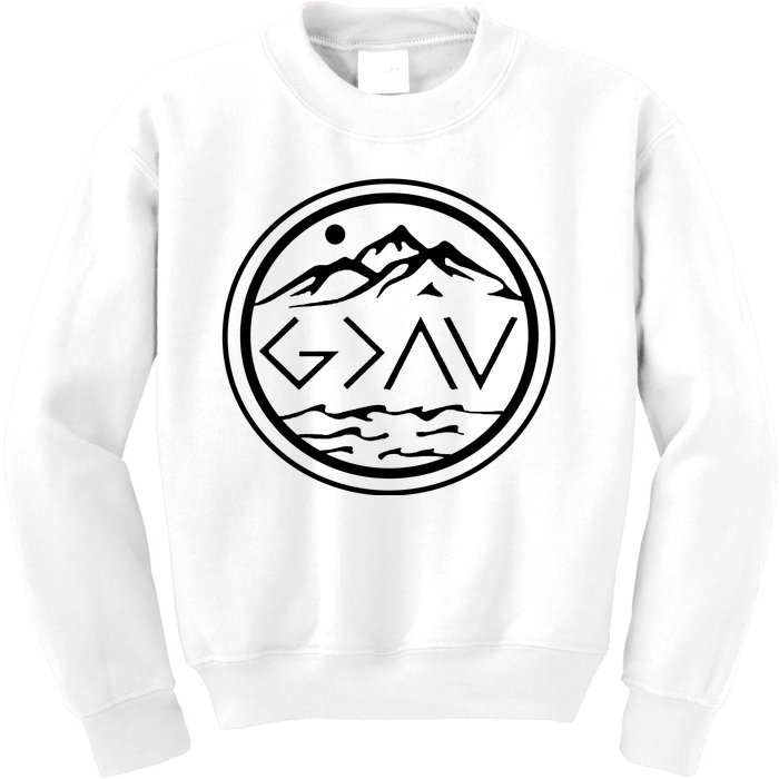 God Is Greater Than The High And Lows Graphic Inspirational Christian Mountain Kids Sweatshirt