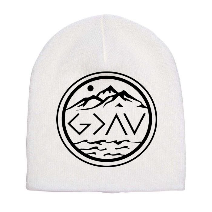 God Is Greater Than The High And Lows Graphic Inspirational Christian Mountain Short Acrylic Beanie