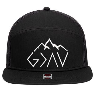 God Is Greater Than The Highs And Lows Minimalist Mountains 7 Panel Mesh Trucker Snapback Hat