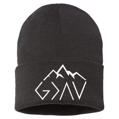 God Is Greater Than The Highs And Lows Minimalist Mountains Sustainable Knit Beanie