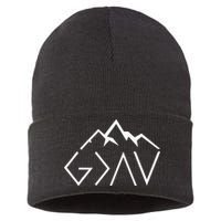 God Is Greater Than The Highs And Lows Minimalist Mountains Sustainable Knit Beanie