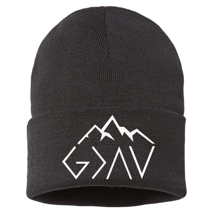 God Is Greater Than The Highs And Lows Minimalist Mountains Sustainable Knit Beanie