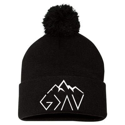 God Is Greater Than The Highs And Lows Minimalist Mountains Pom Pom 12in Knit Beanie