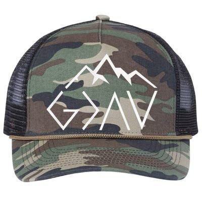 God Is Greater Than The Highs And Lows Minimalist Mountains Retro Rope Trucker Hat Cap