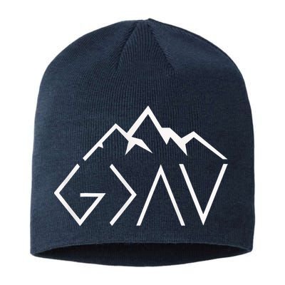 God Is Greater Than The Highs And Lows Minimalist Mountains Sustainable Beanie