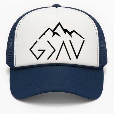 God Is Greater Than The Highs And Lows Minimalist Mountains Trucker Hat