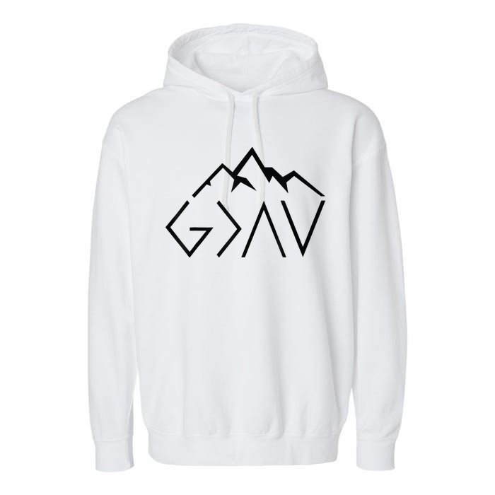 God Is Greater Than The Highs And Lows Minimalist Mountains Garment-Dyed Fleece Hoodie