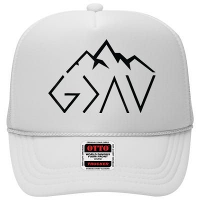 God Is Greater Than The Highs And Lows Minimalist Mountains High Crown Mesh Back Trucker Hat