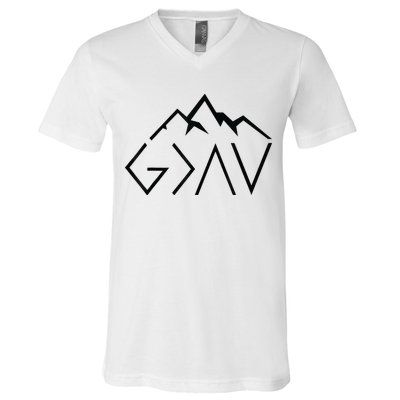 God Is Greater Than The Highs And Lows Minimalist Mountains V-Neck T-Shirt