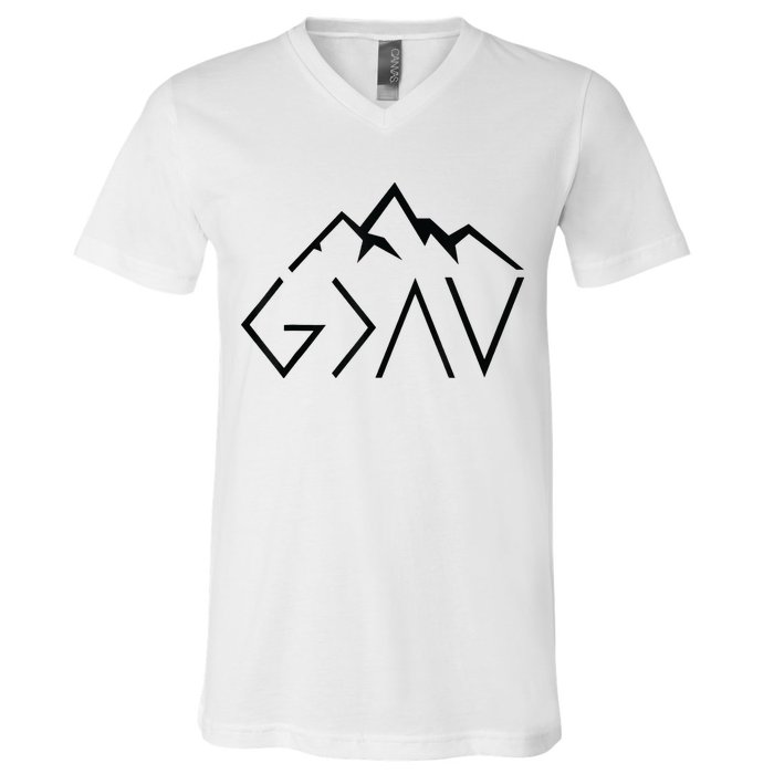God Is Greater Than The Highs And Lows Minimalist Mountains V-Neck T-Shirt