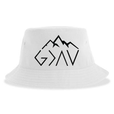 God Is Greater Than The Highs And Lows Minimalist Mountains Sustainable Bucket Hat