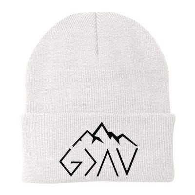 God Is Greater Than The Highs And Lows Minimalist Mountains Beanie