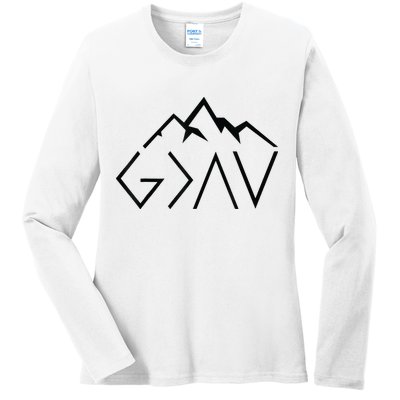 God Is Greater Than The Highs And Lows Minimalist Mountains Ladies Long Sleeve Shirt