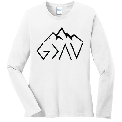 God Is Greater Than The Highs And Lows Minimalist Mountains Ladies Long Sleeve Shirt